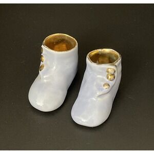 Vintage Ceramic Baby Shoes Booties Planters Blue Unmarked Nursery Shower‎ Decor